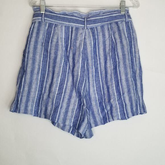 H&M Women's Linen Blend Paperbag Shorts Blue White, Size 12 - Picture 4 of 11